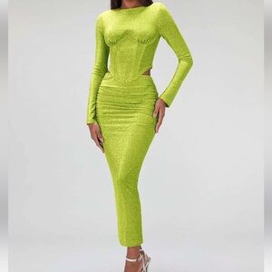 NEW Lime Green Corset Top Maxi Skirt Set